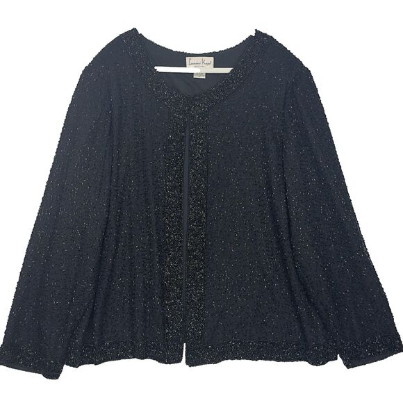 VTG Lawrence Kazer Jacket Blazer 100% Silk Black 3X Beaded Evening Cocktail Glam - Picture 1 of 14